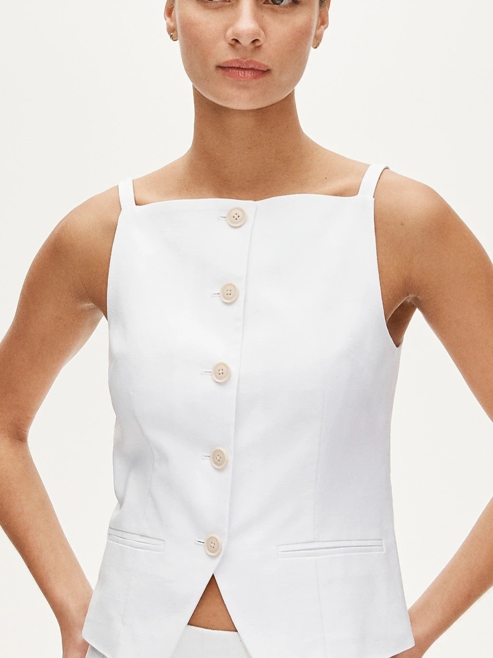 J. Crew White Button-Front Sleeveless Top Vest